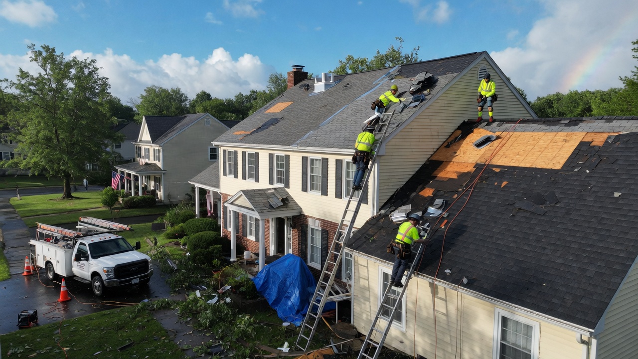 Emergency roof repair service in Freehold, NJ addressing storm damage